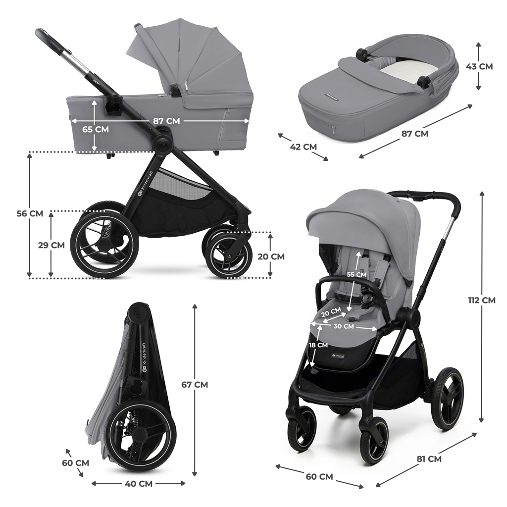 KINDERKRAFT Kombinált babakocsi Nea 2 2in1 Platinum Grey